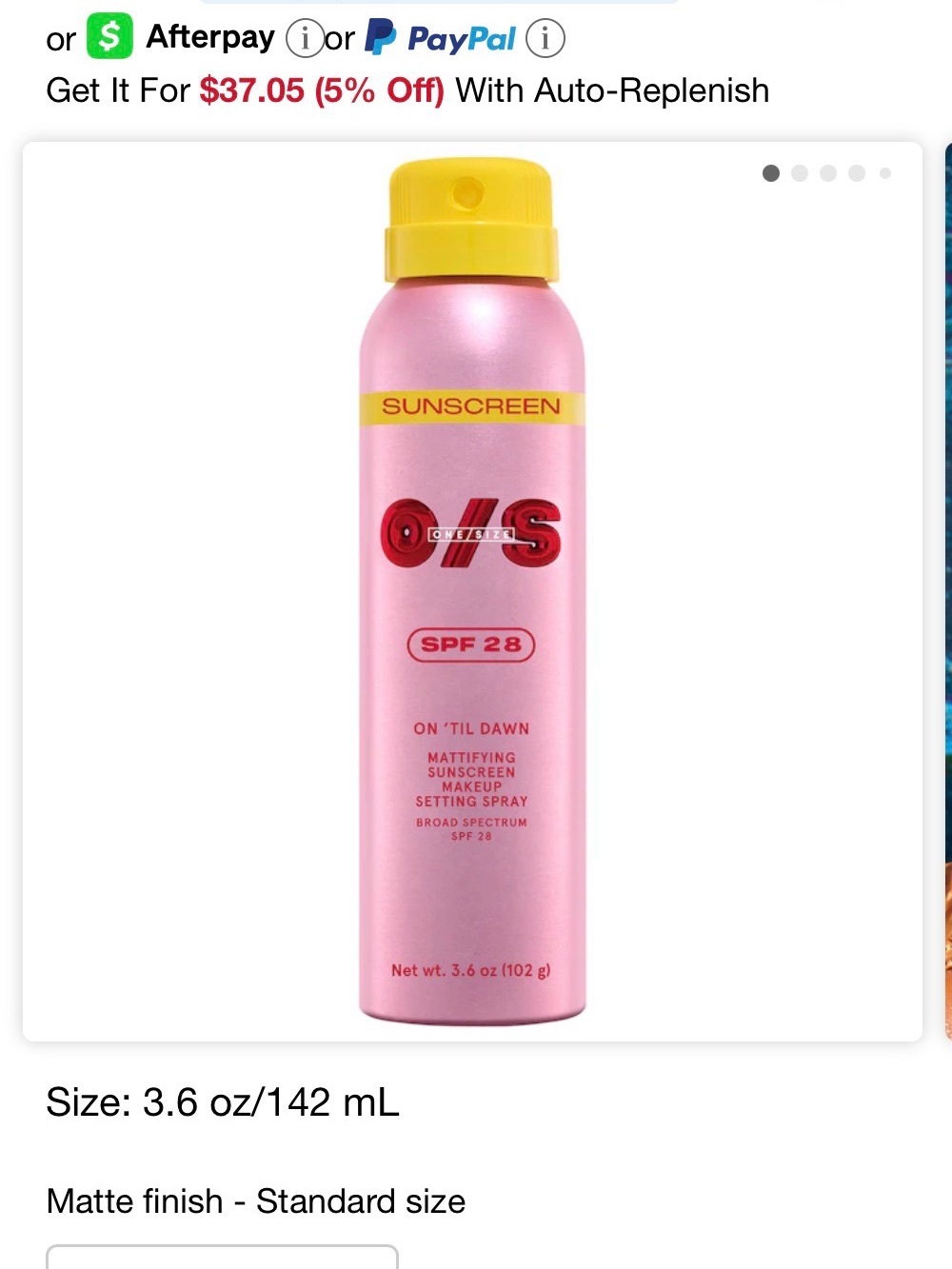 O/S Sunscreen SPF 28 Mattifyingtt Makeup Setting Spray - Picture 2 of 2